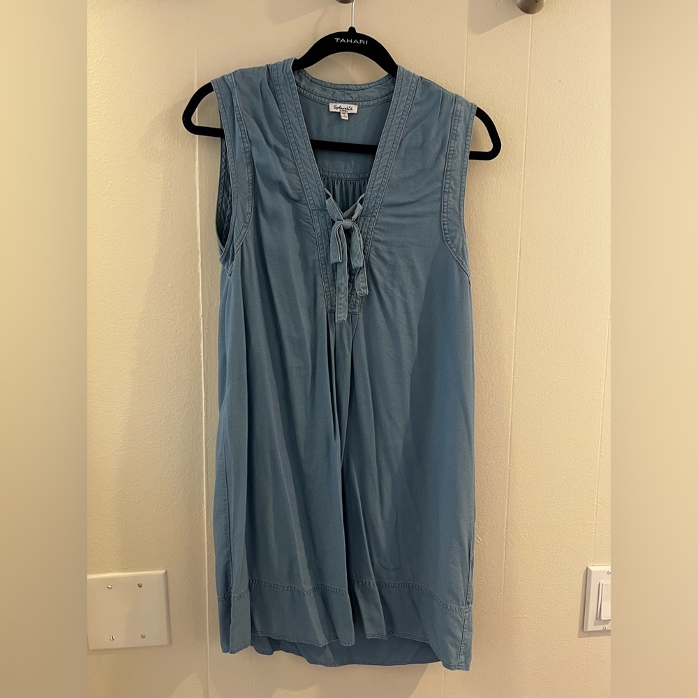 Splendid Denim Chambray Blue Tie Lace Up Knot Sleeveless Mini Dress Size XS